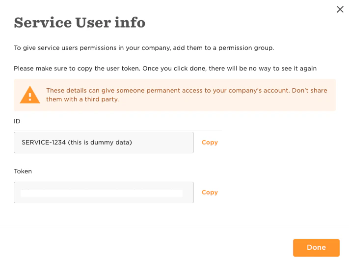 Service User ID and Token