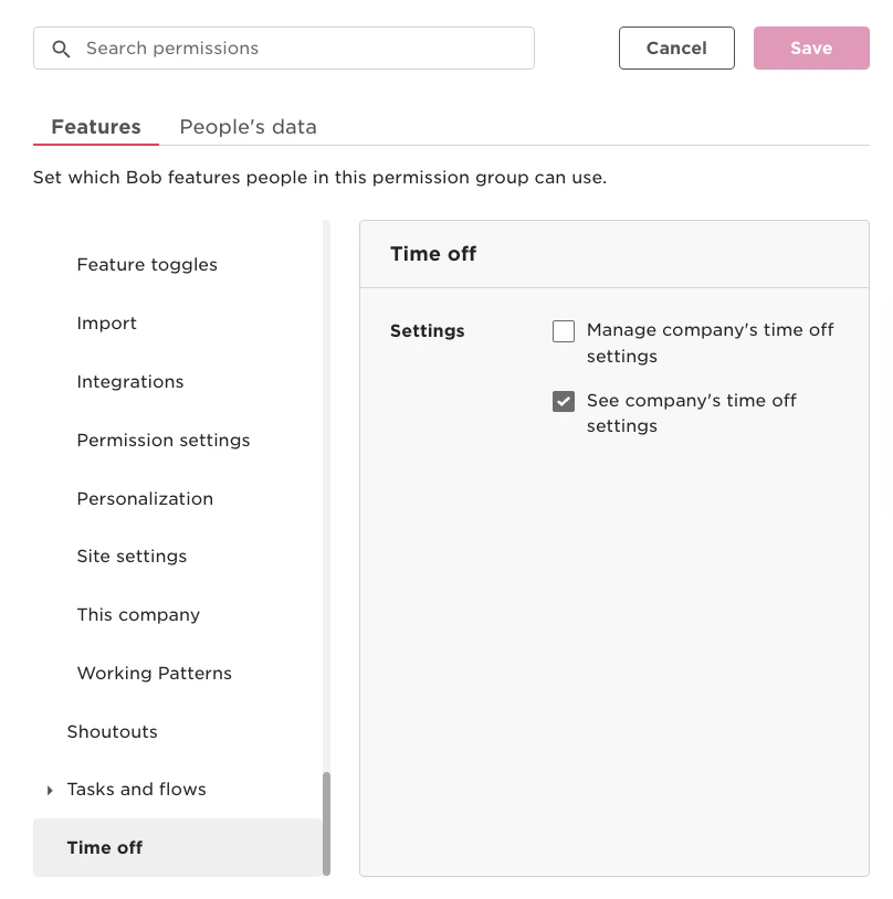 Feature permission for its Time Off subsection