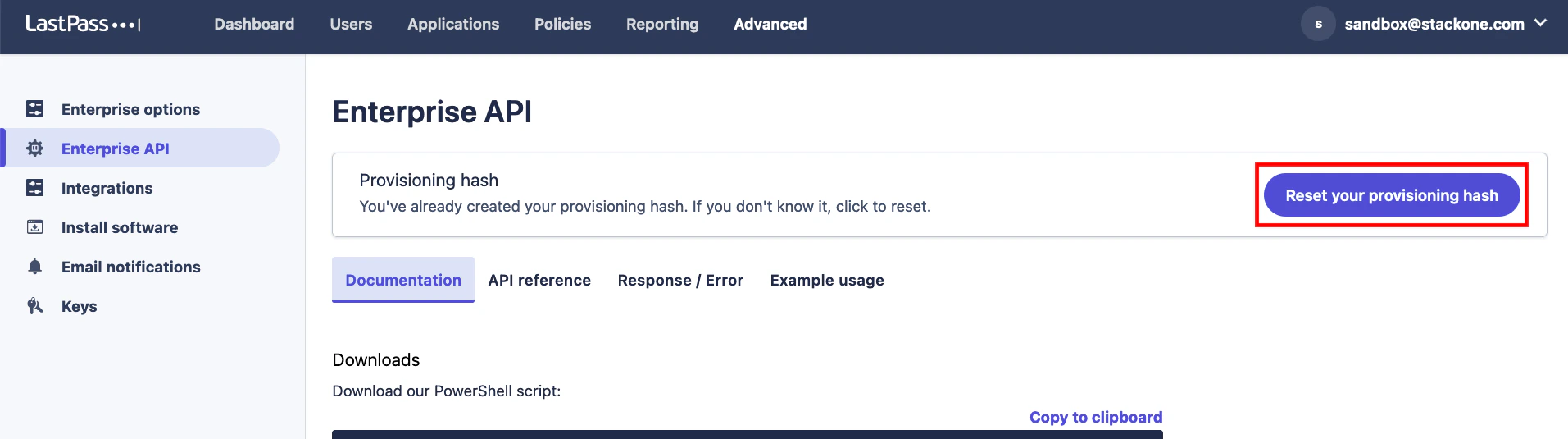 Create Provisioning Hash