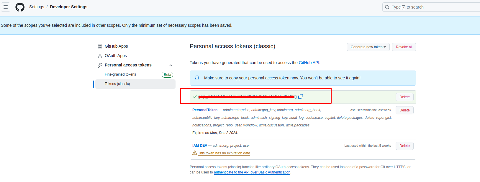 Copy your Personal Access Token