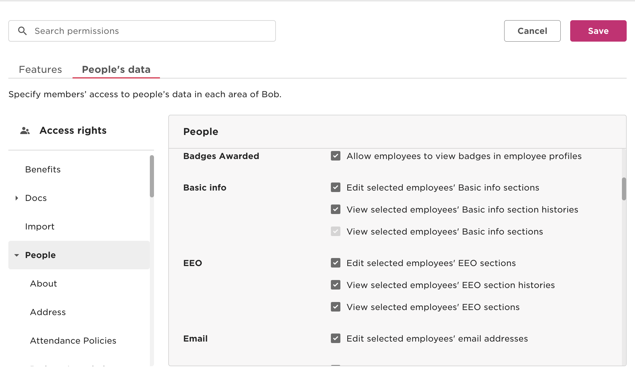 Subsectionof the people data permission
