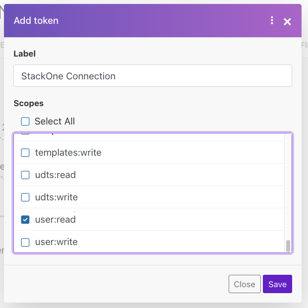 Select API Token Scopes