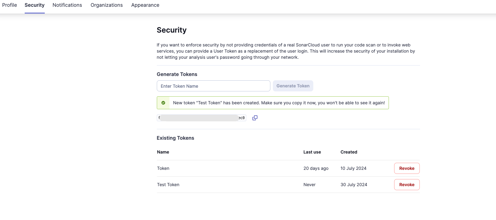 Generated User Token