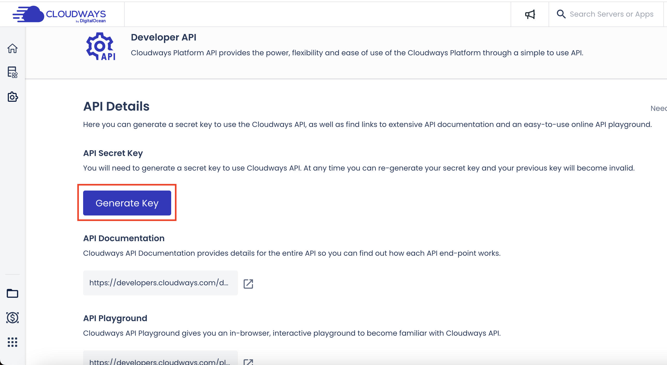 Create New API Secret Key