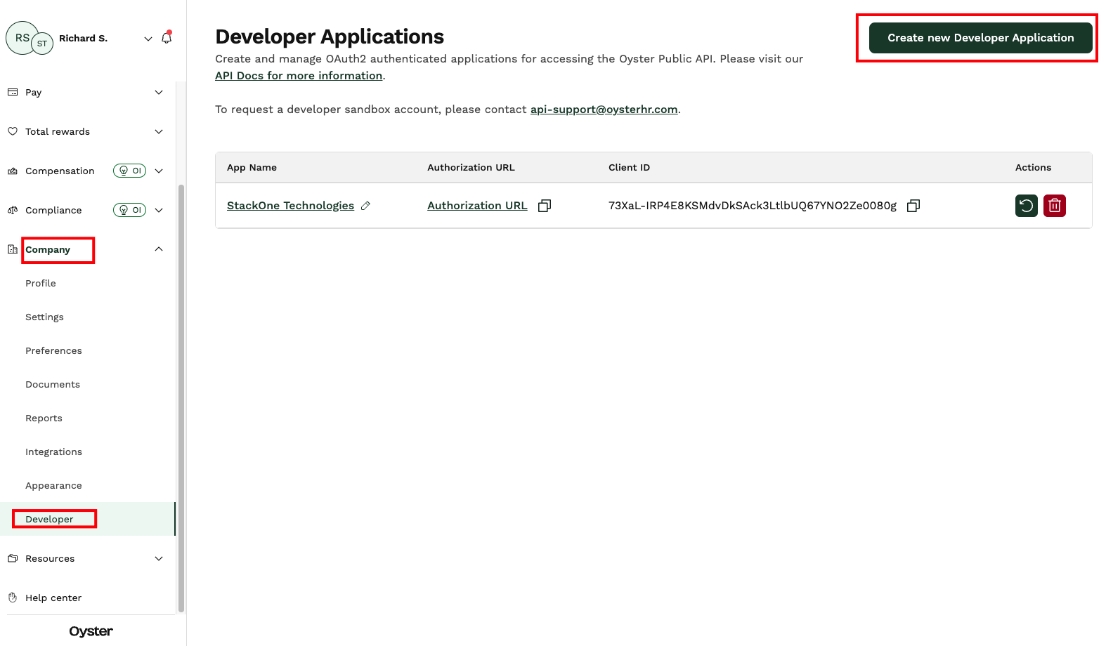 Navigate to Developer Applications