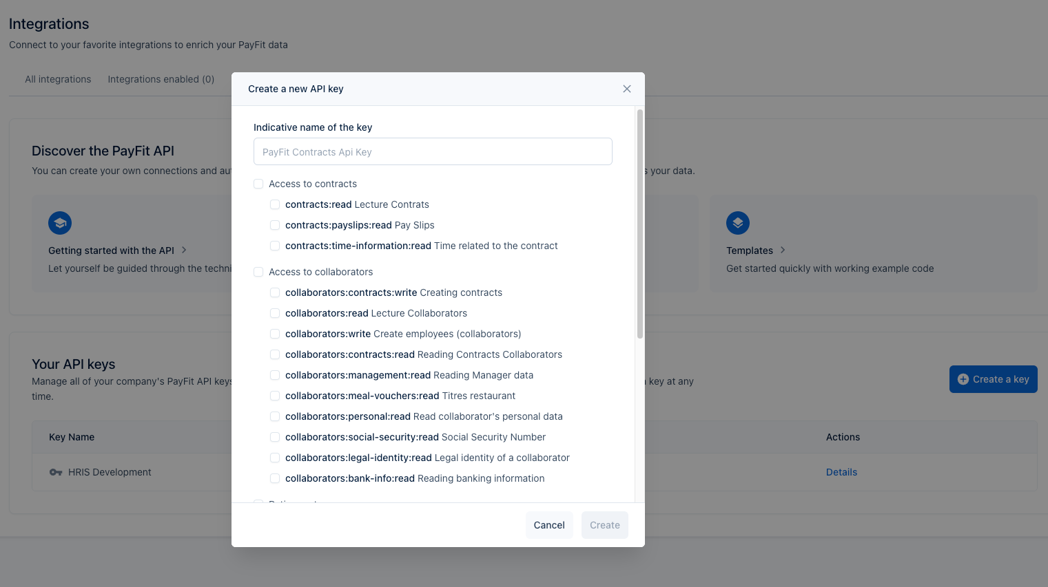 Select API Key Scopes