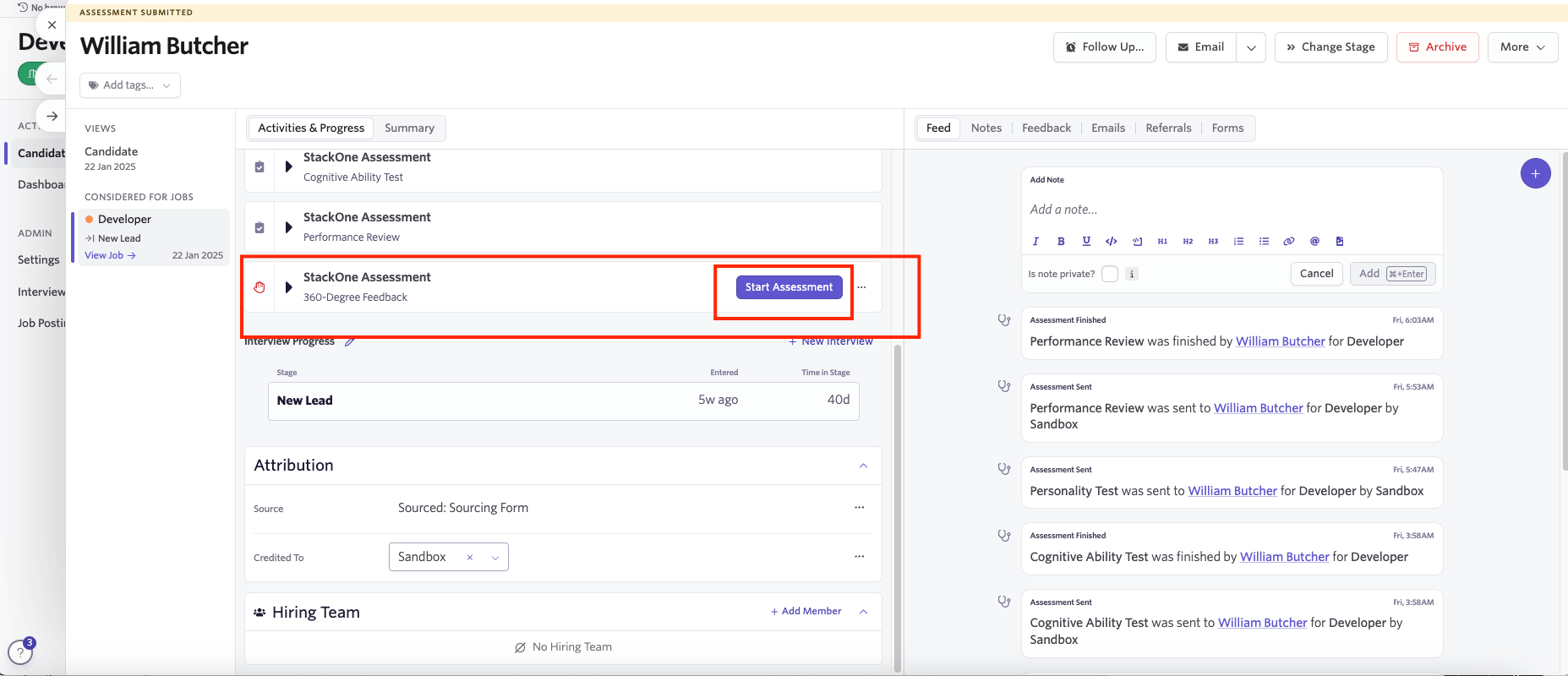 Edit/View Assessment/Background check Status ID