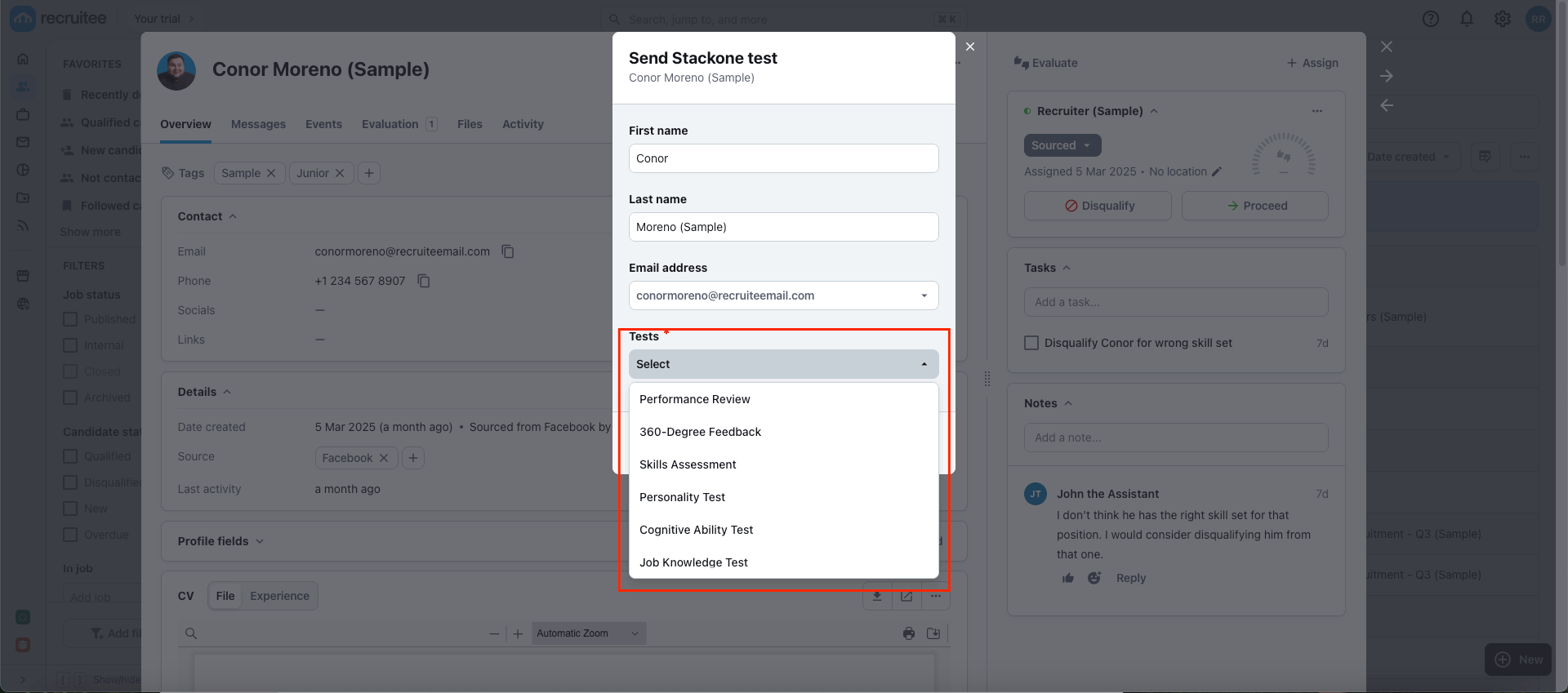 Edit/View Assessment/Background Check Status ID