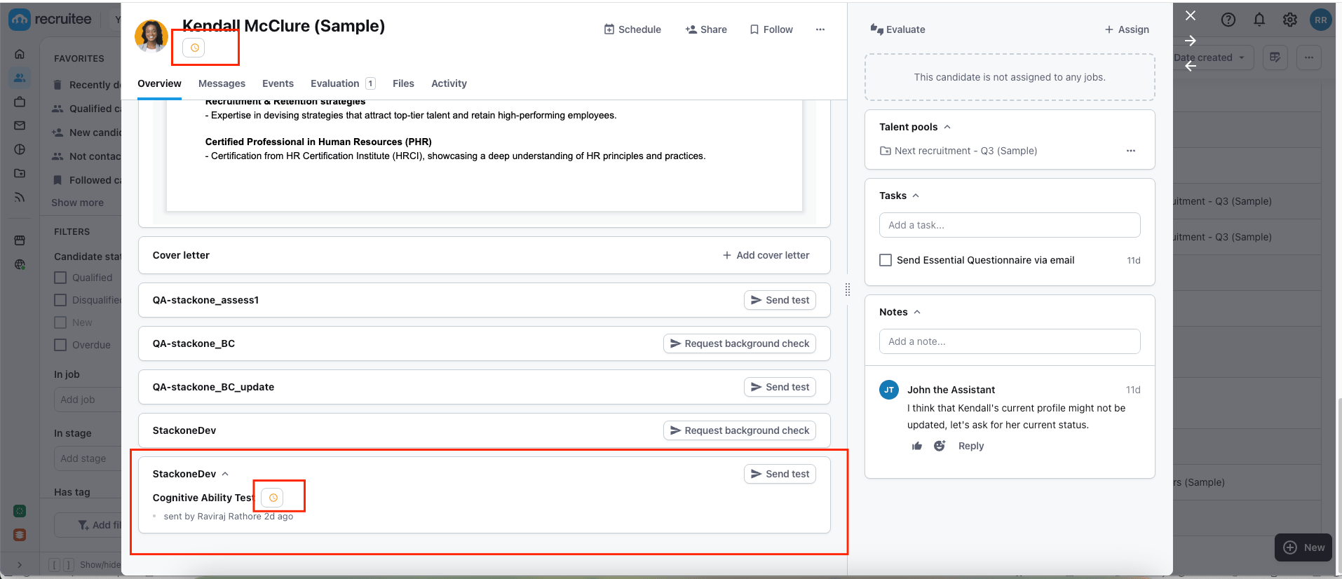 Edit/View Assessment/Background Check Status ID