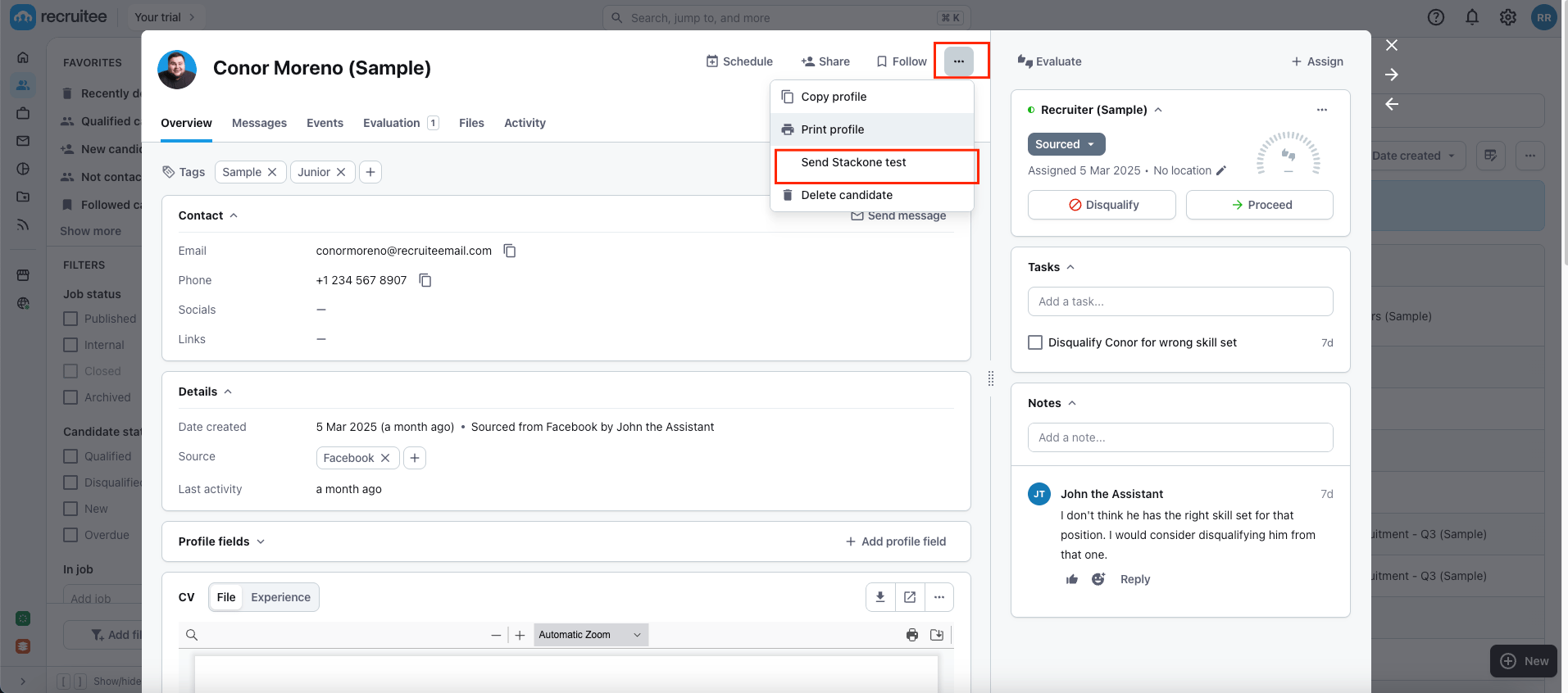 Edit/View Assessment/Background Check Status ID