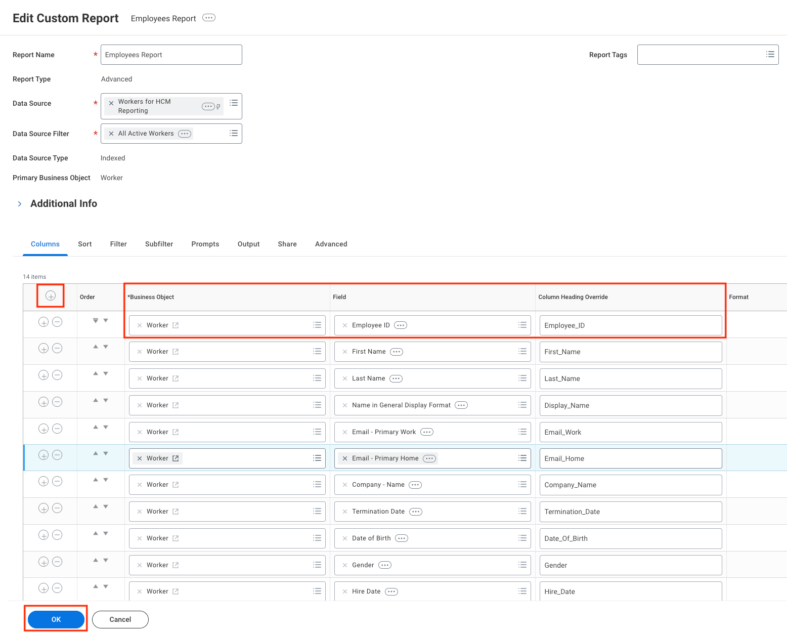 Fields and Aliases Settings
