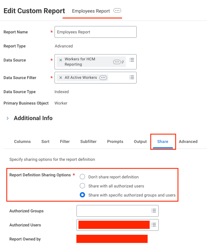 Share Tab Settings