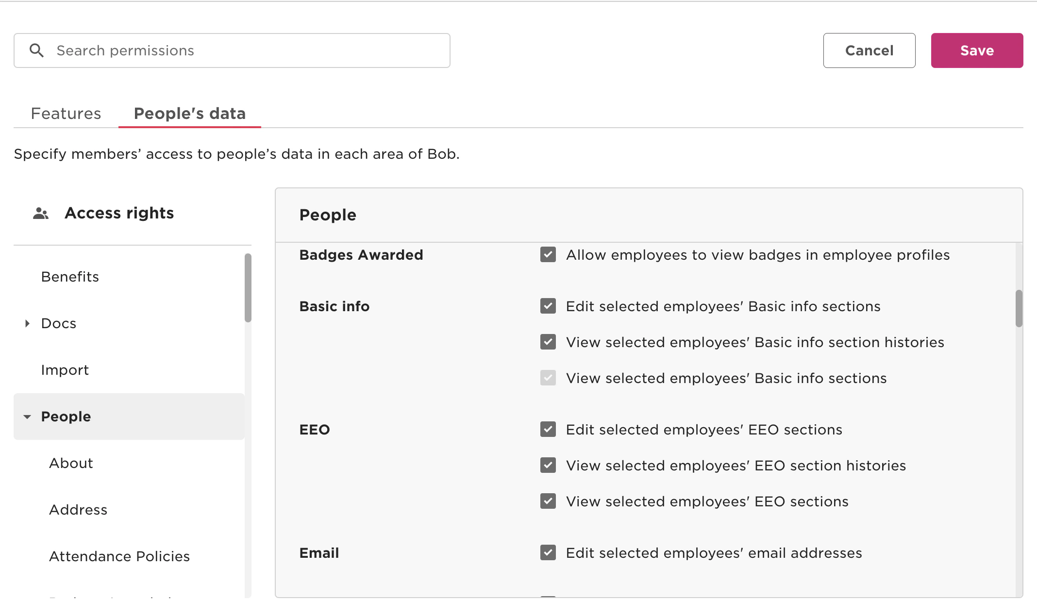 Subsectionof the people data permission