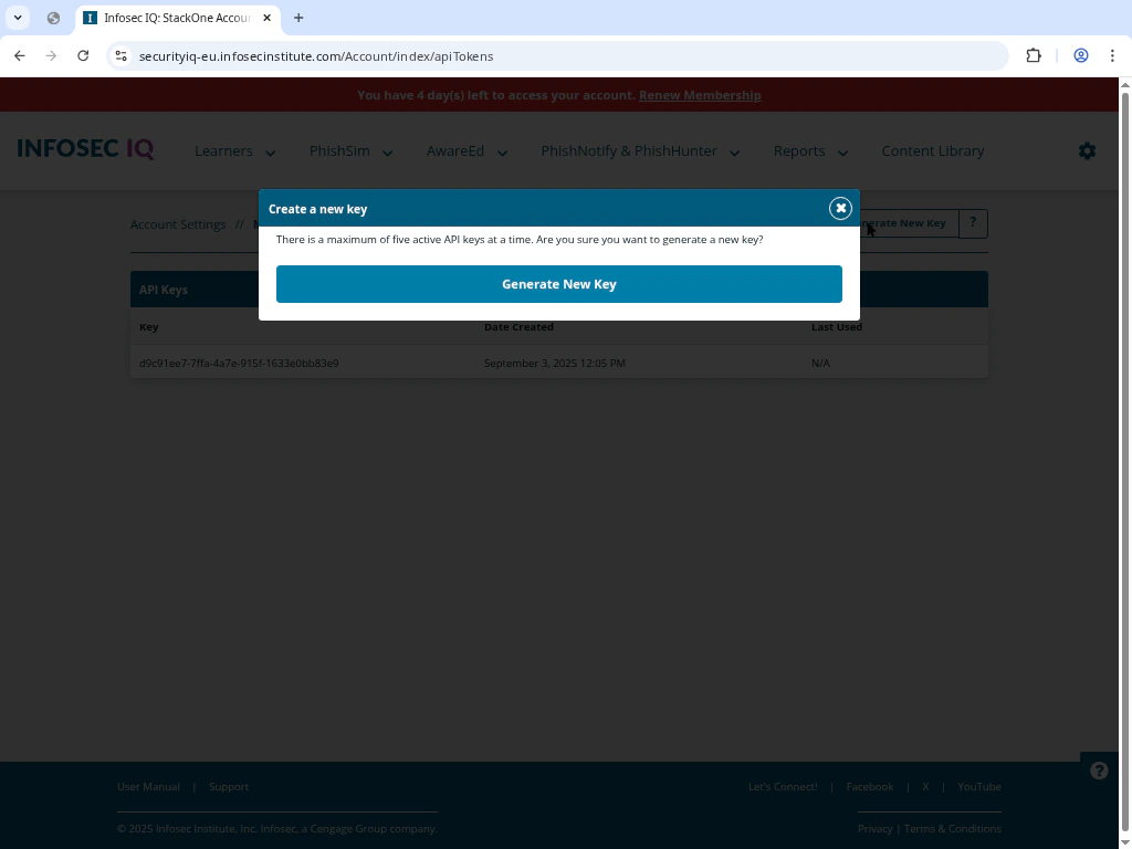 Infosec IQ API Key generation