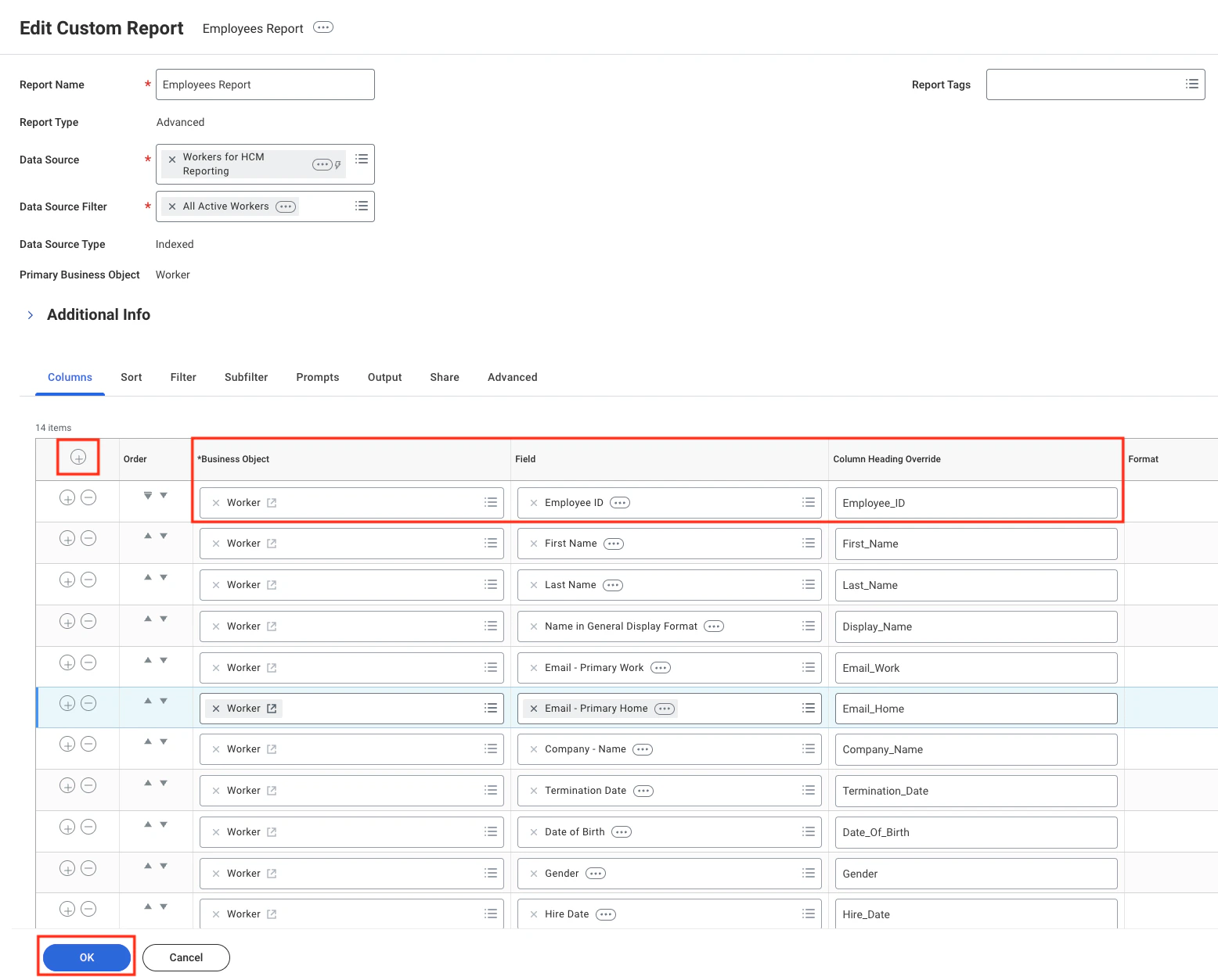 Fields and Aliases Settings
