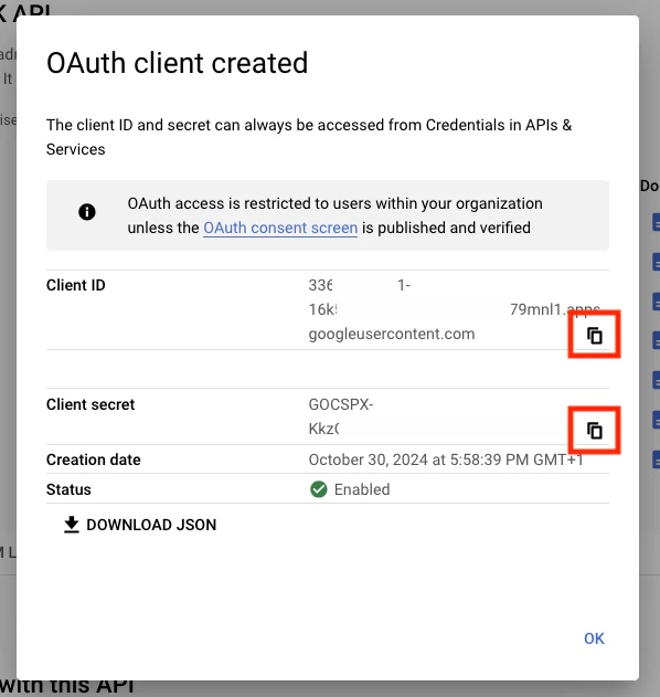 Copy Application Credentials