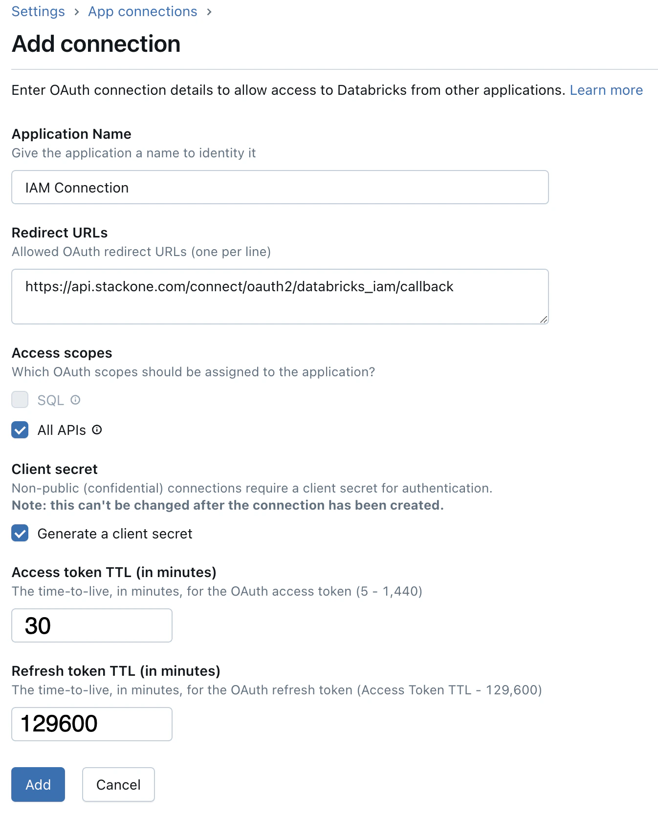 Enter connection details
