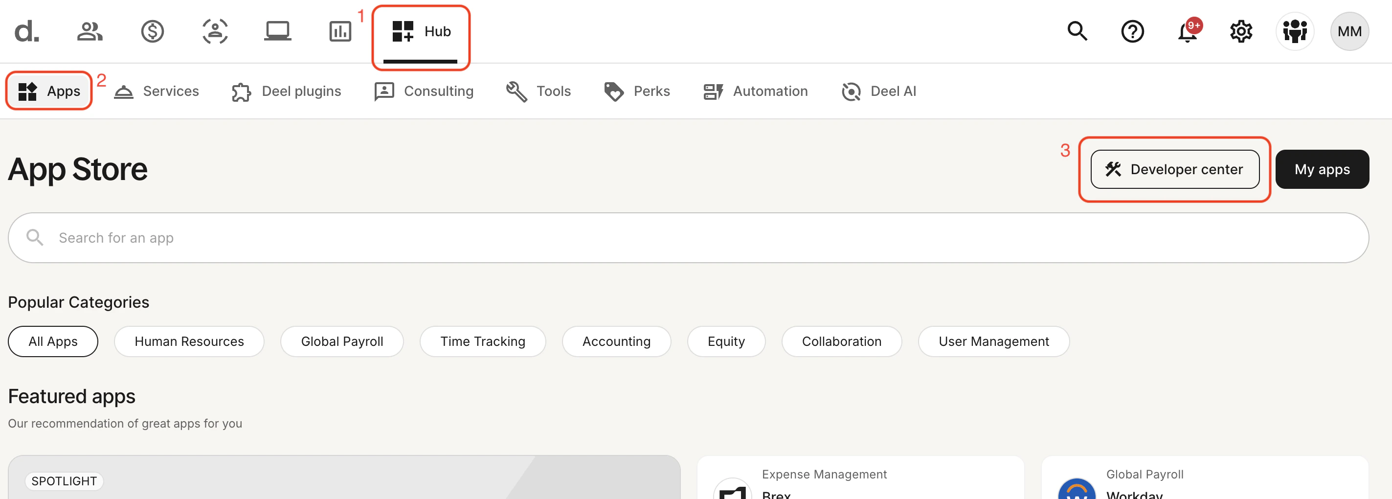 Navigate to the Deel Developer Center