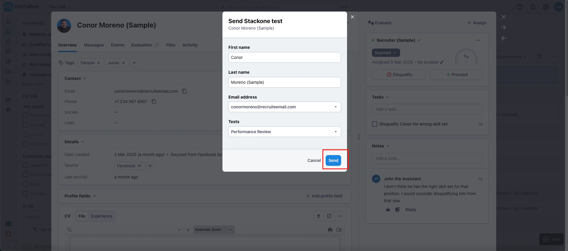 Edit/View Assessment/Background Check Status ID