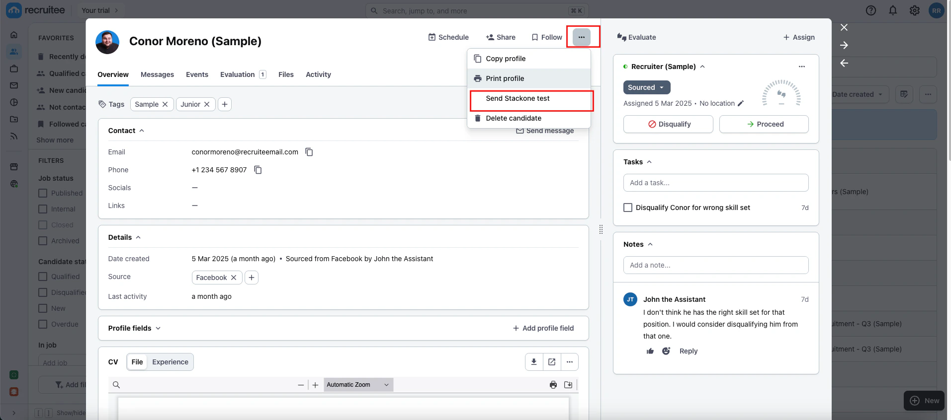 Edit/View Assessment/Background Check Status ID