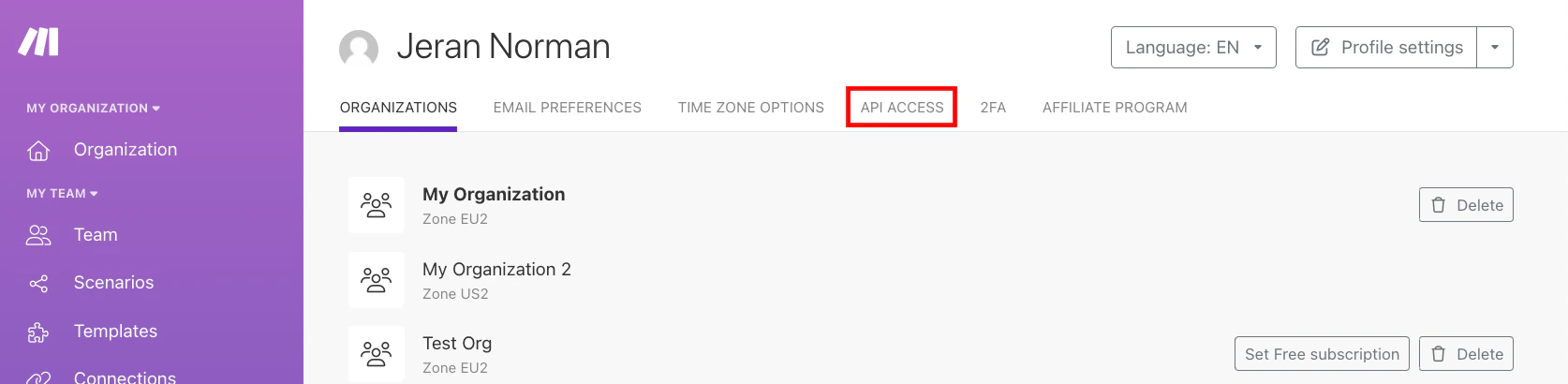 Navigate to API Keys