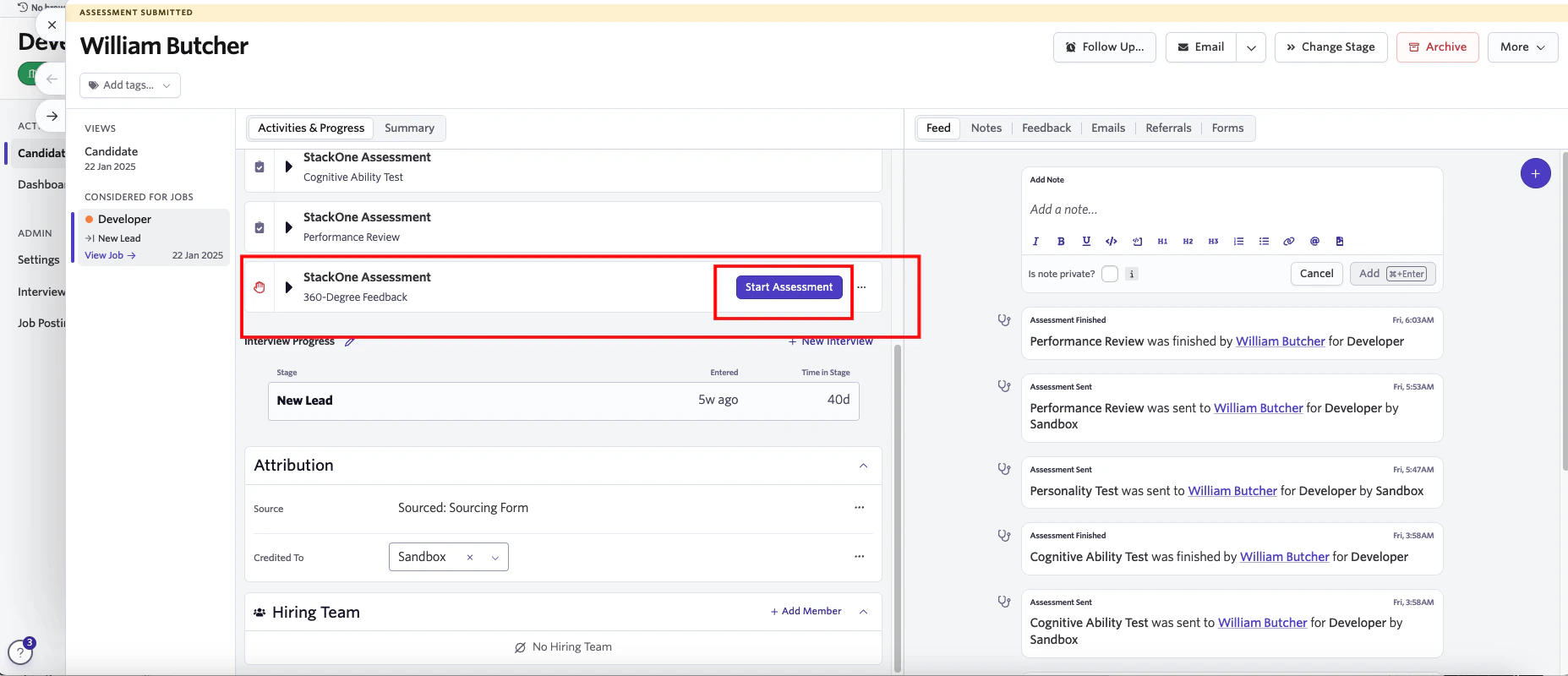 Edit/View Assessment/Background check Status ID
