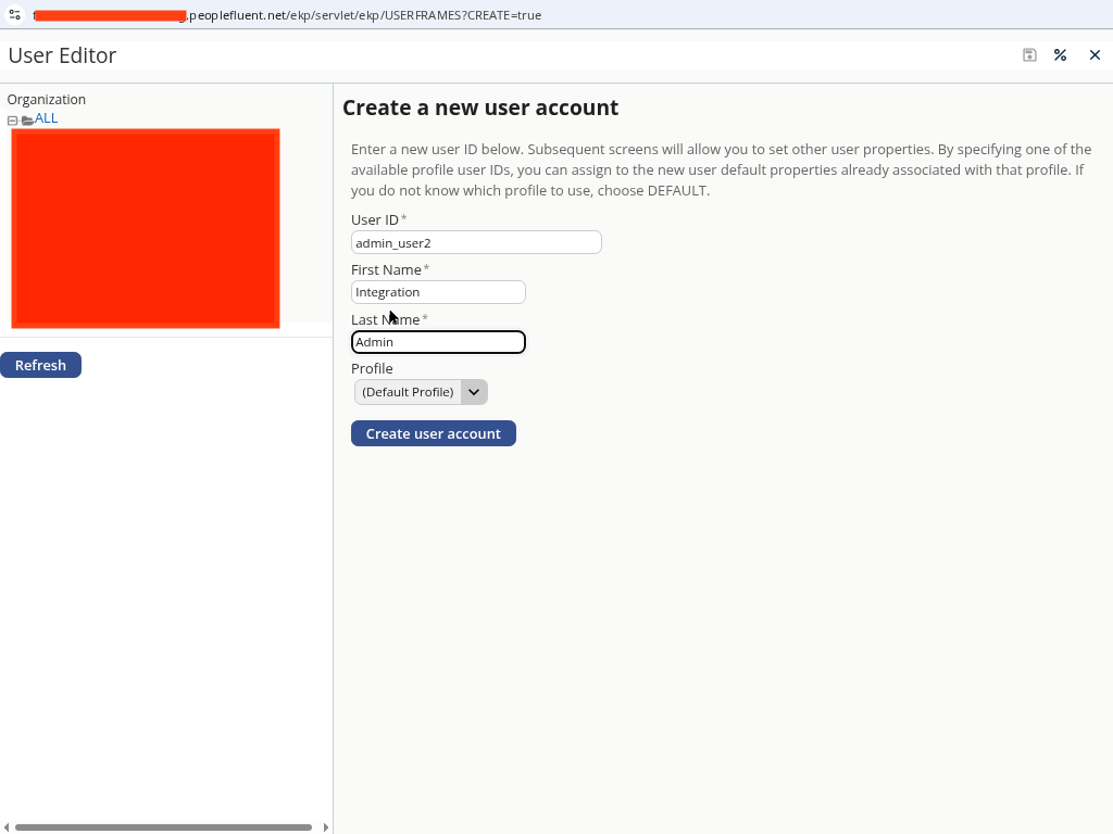 PeopleFluent create admin user