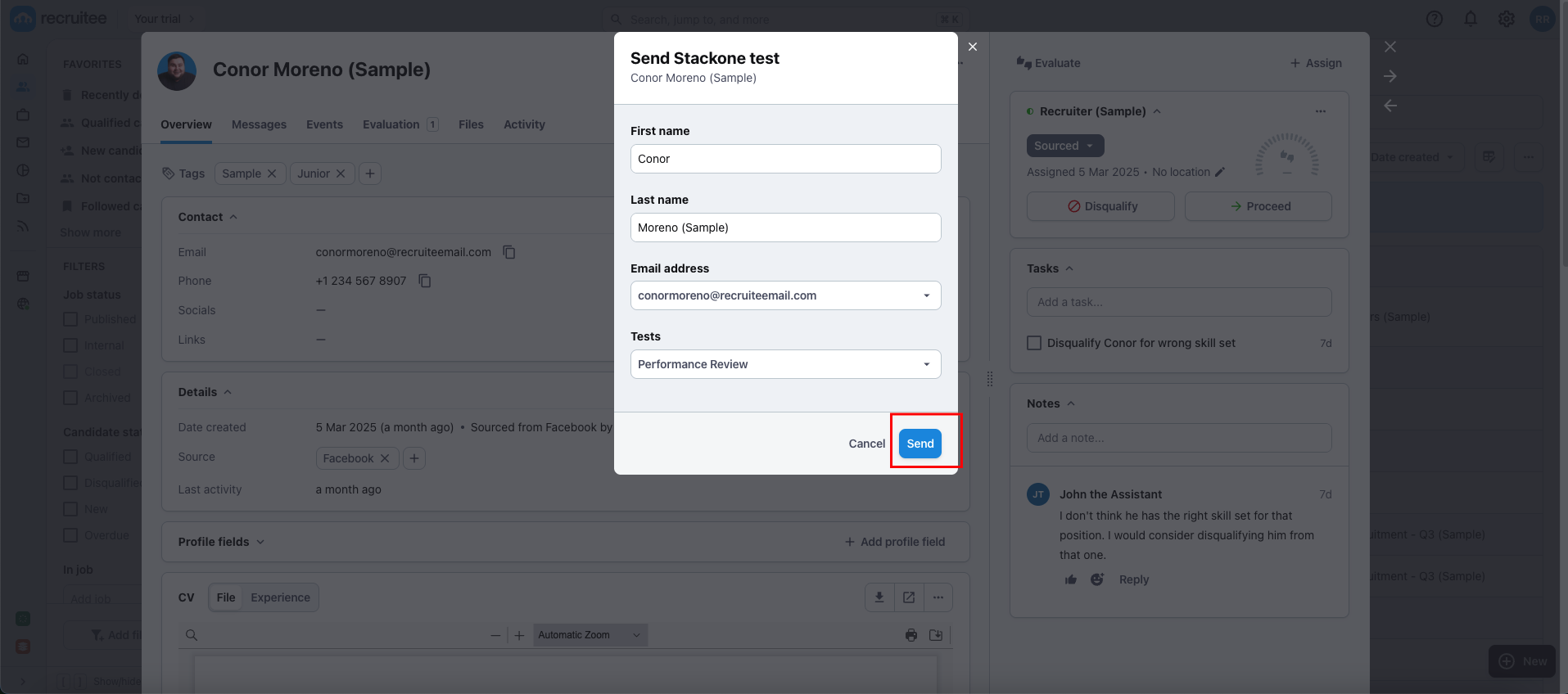 Edit/View Assessment/Background Check Status ID