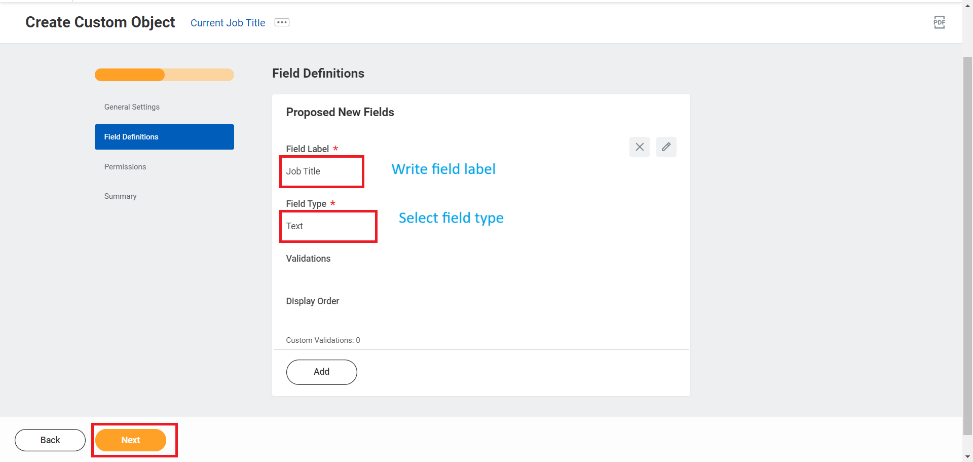Enter Label & Field Type