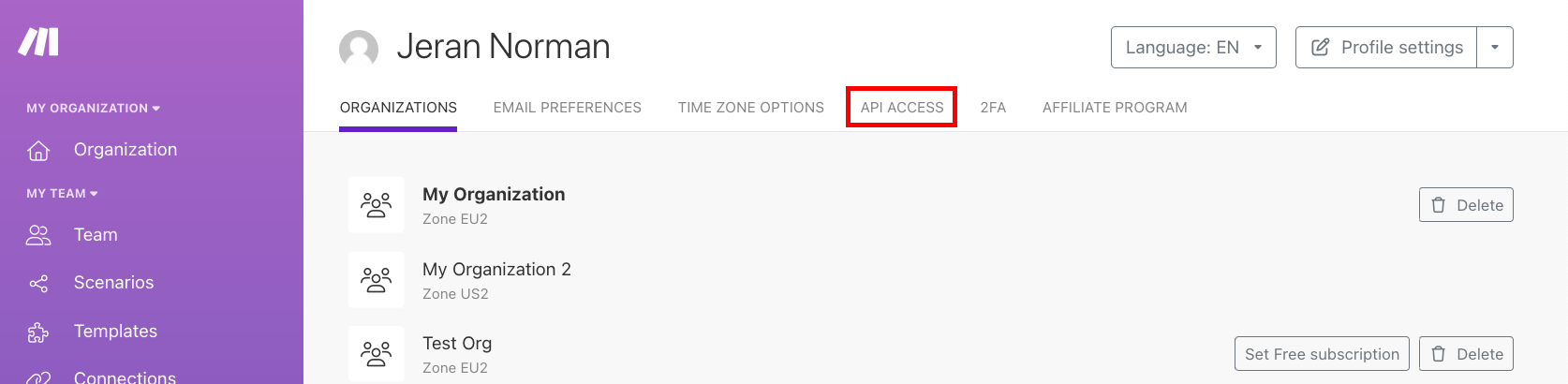 Navigate to API Keys