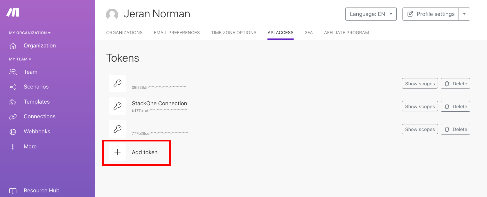 Create New API Token