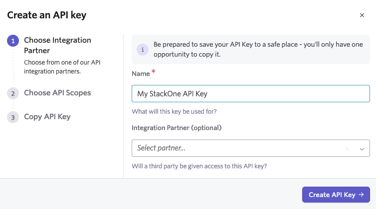 API Keys page