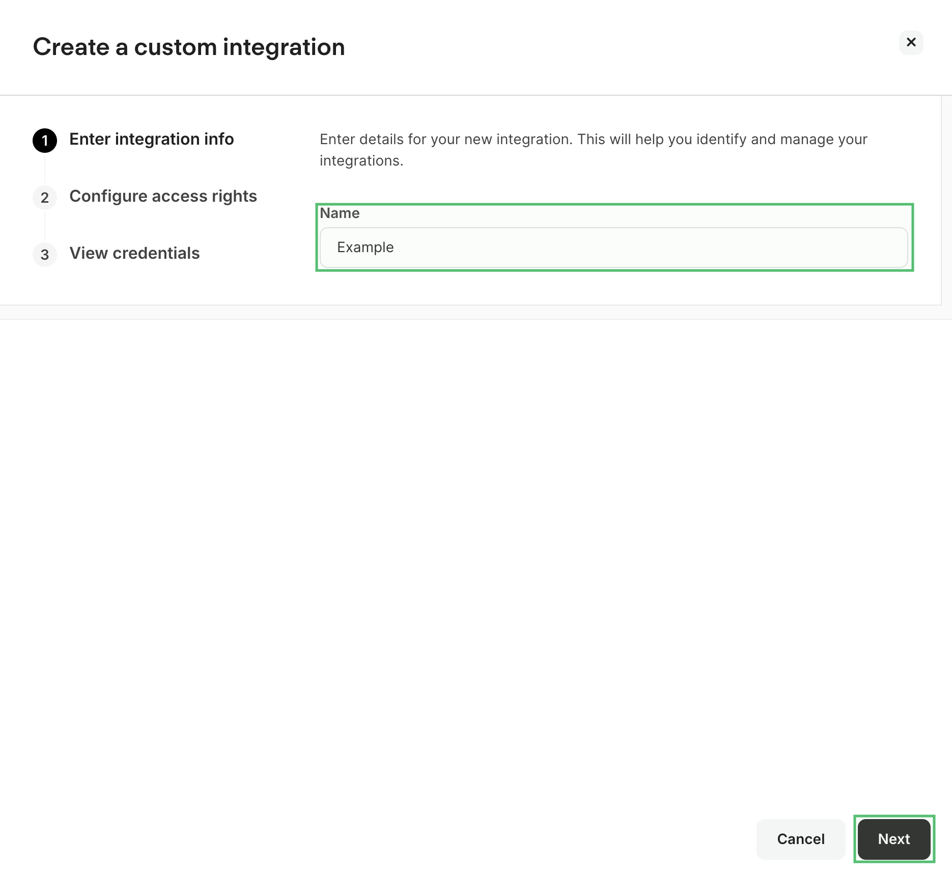 Integration Details Step