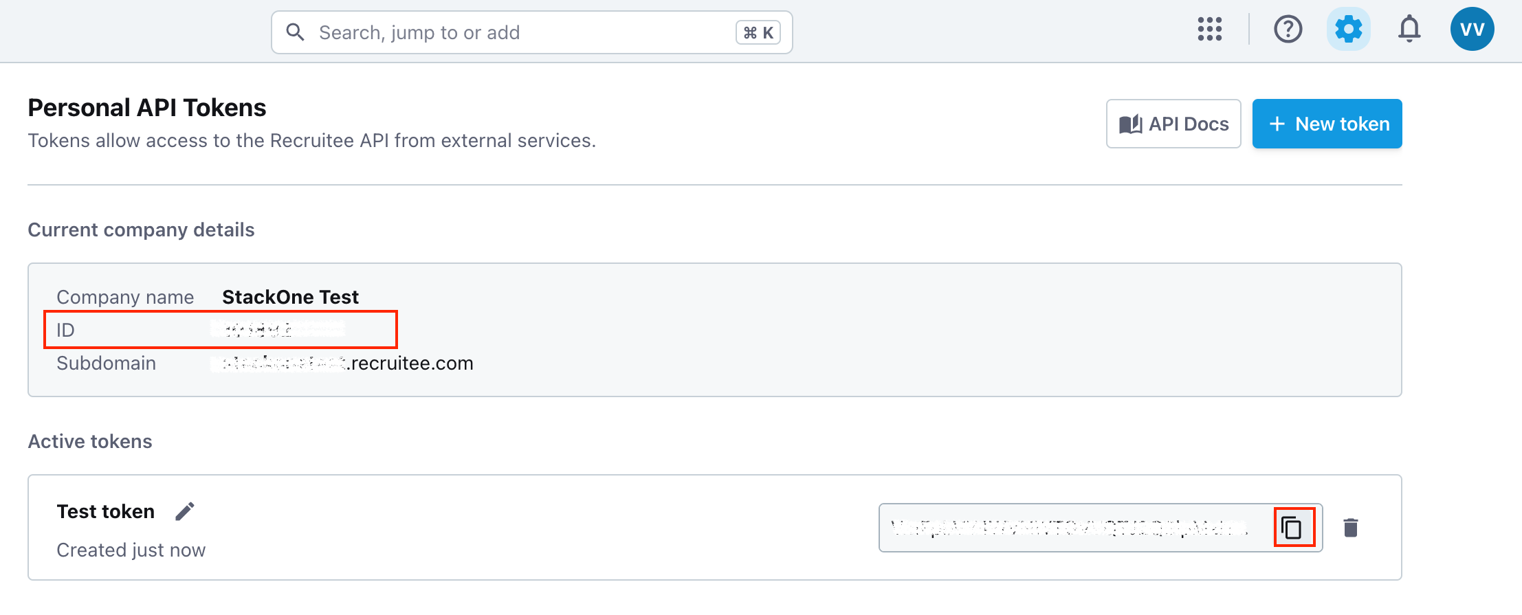 Copy API Token