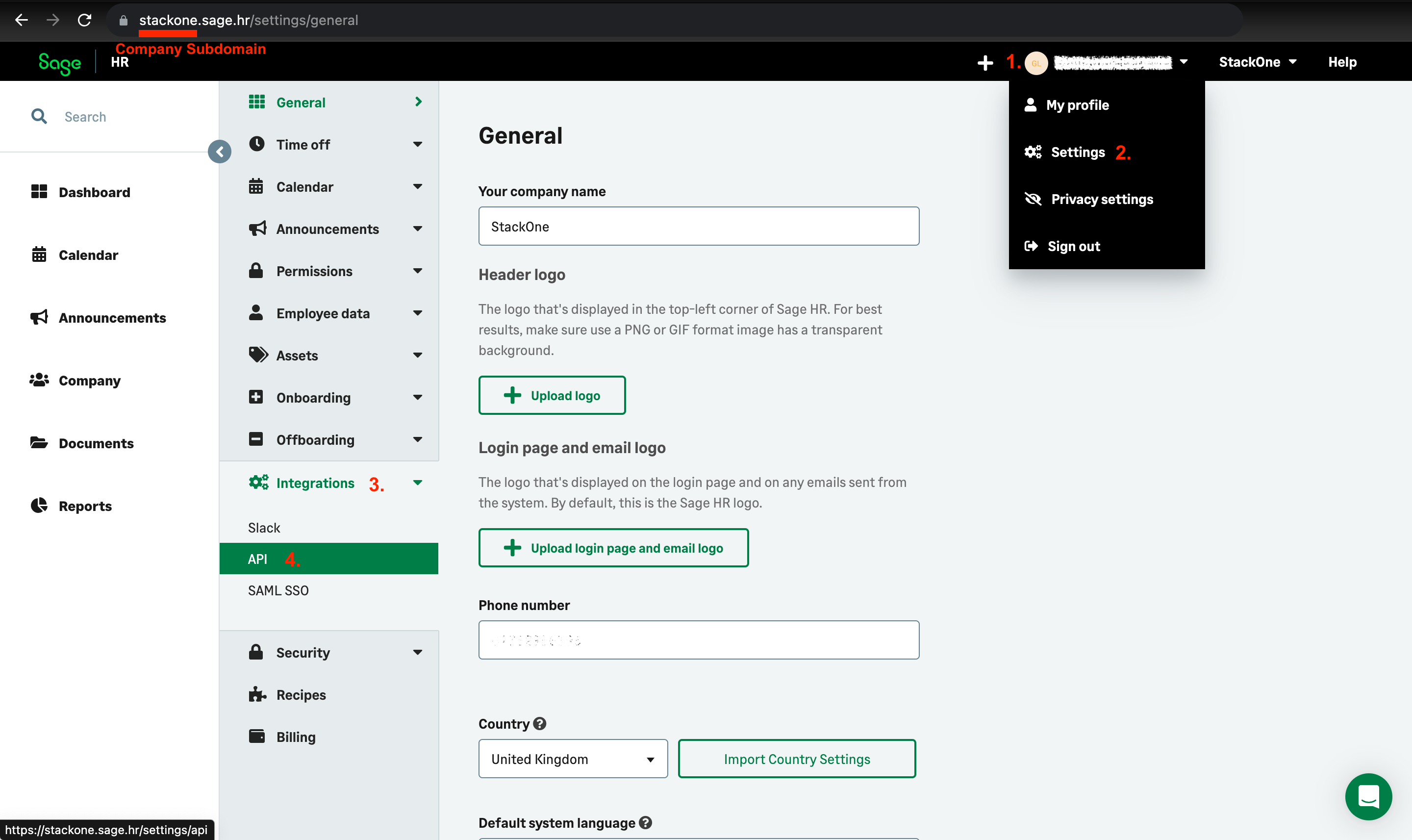 Sage HR Settings