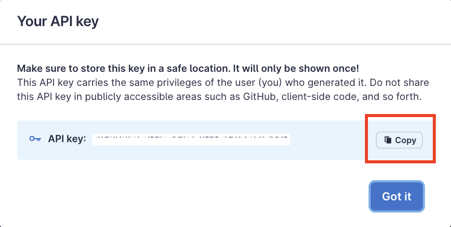 API Key dialog
