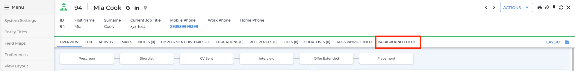 Custom Tab on Candidate Page