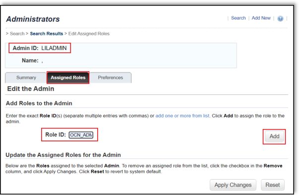 Add OCN Admin Role to User