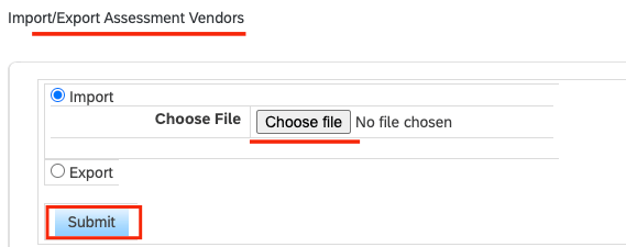 Upload a file of vendor