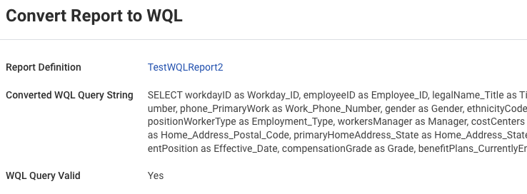 Generated WQL Query