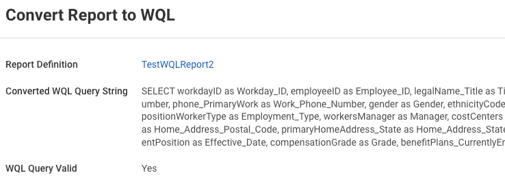 Generated WQL Query
