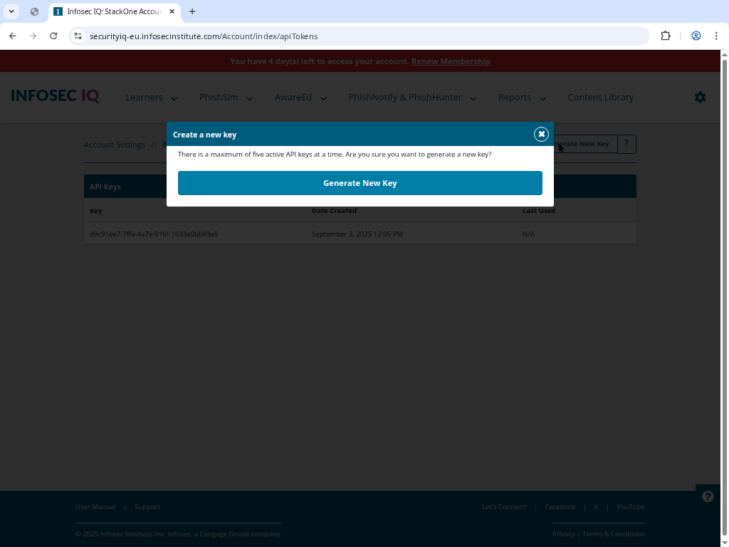 Infosec IQ API Key generation