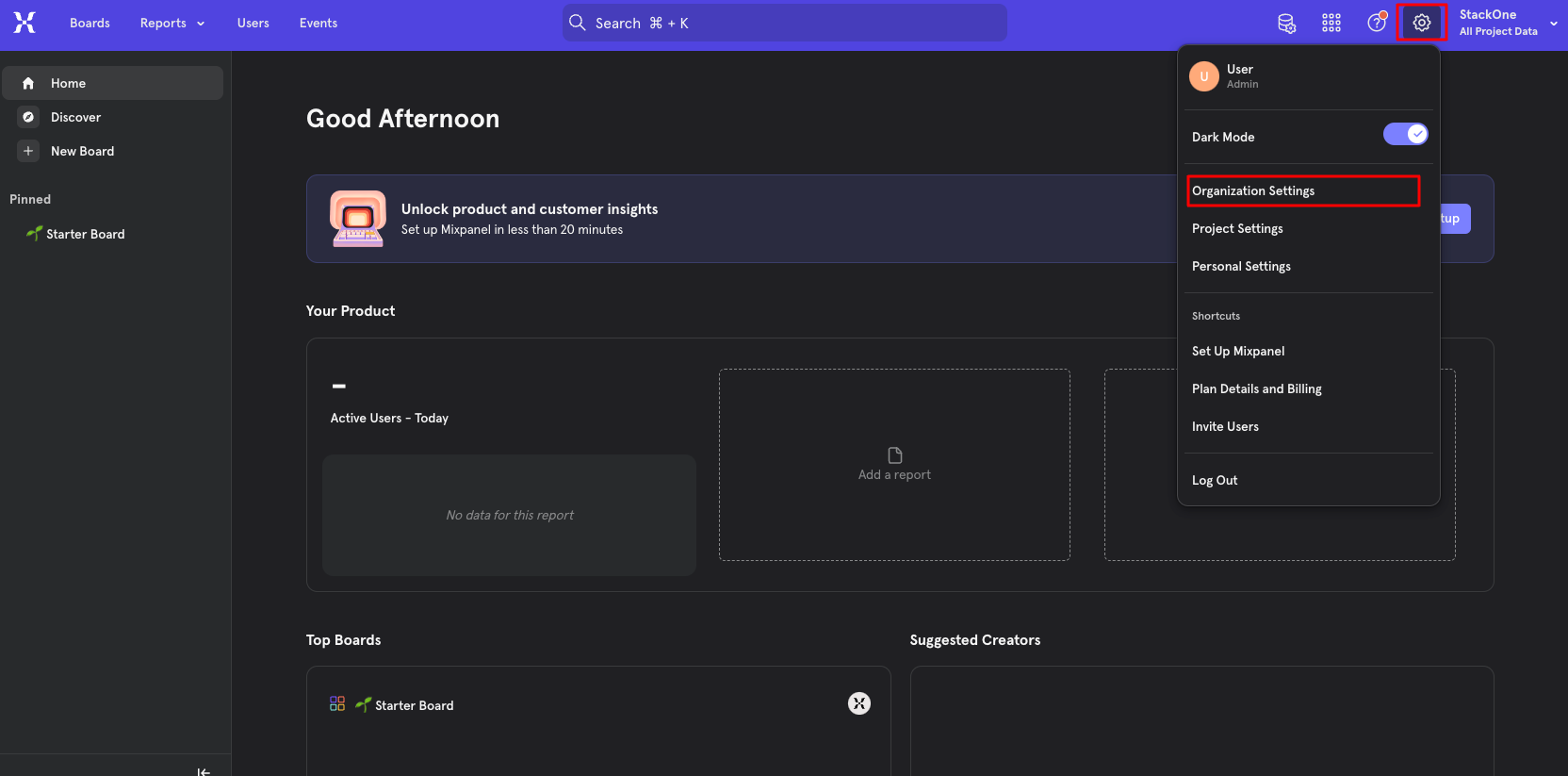 Mixpanel settings