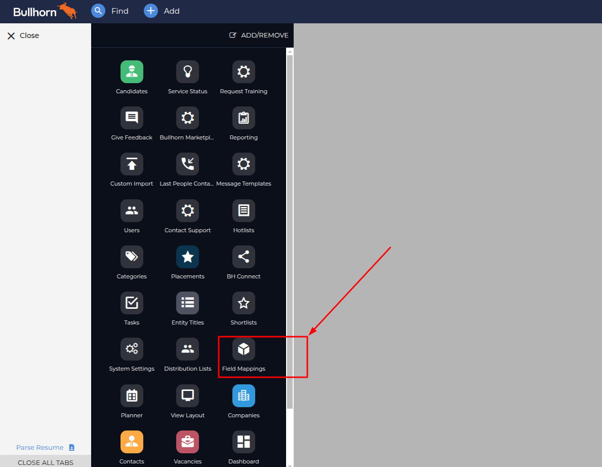 Admin menu