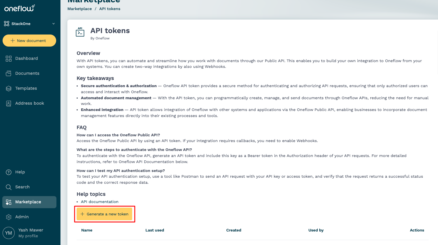 Create new API Key