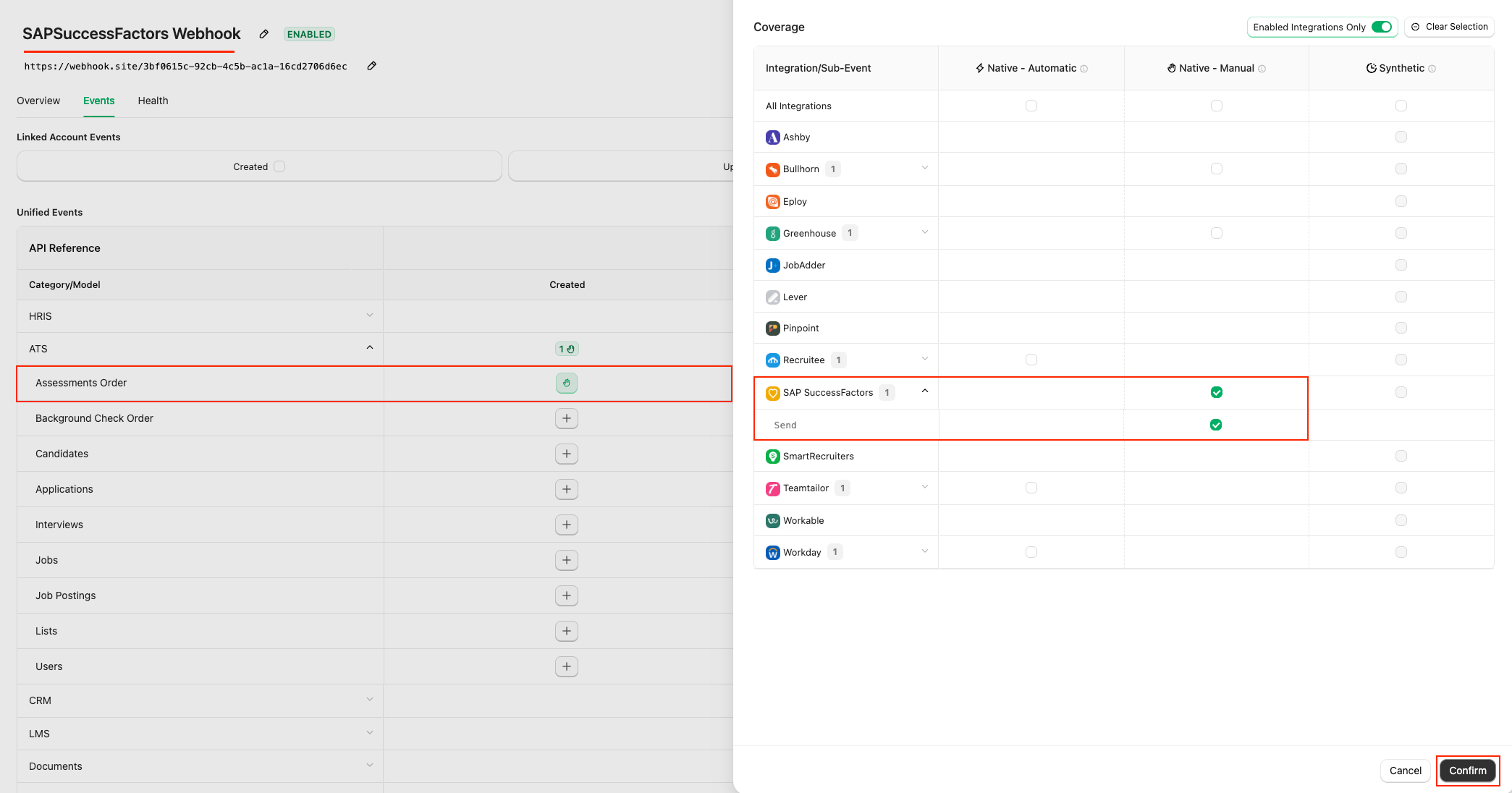 Select webhook events