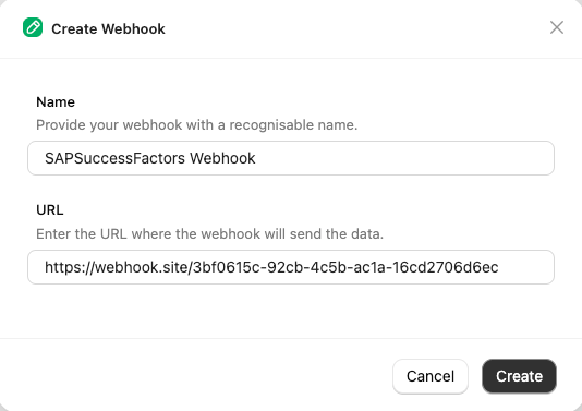 Add Webhook form