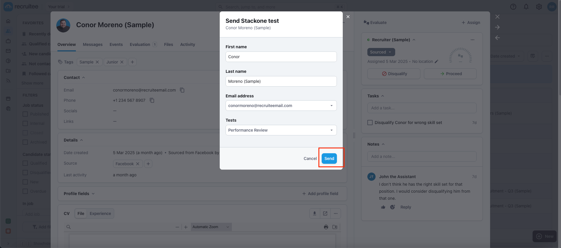 Edit/View Assessment/Background check Status ID
