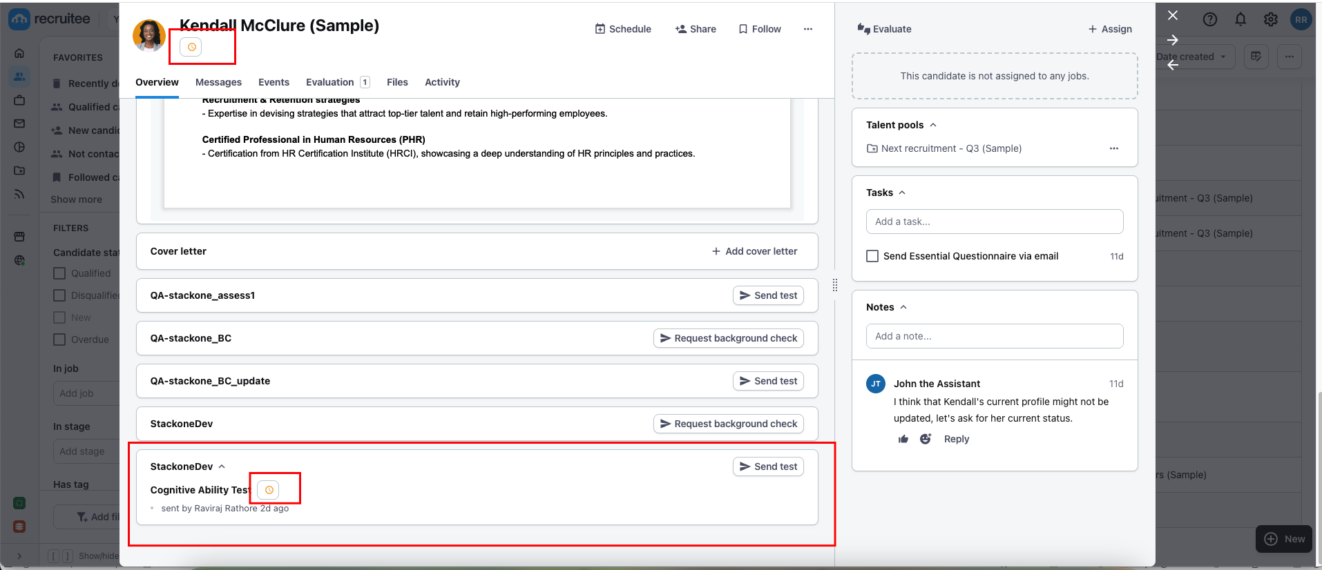 Edit/View Assessment/Background check Status ID