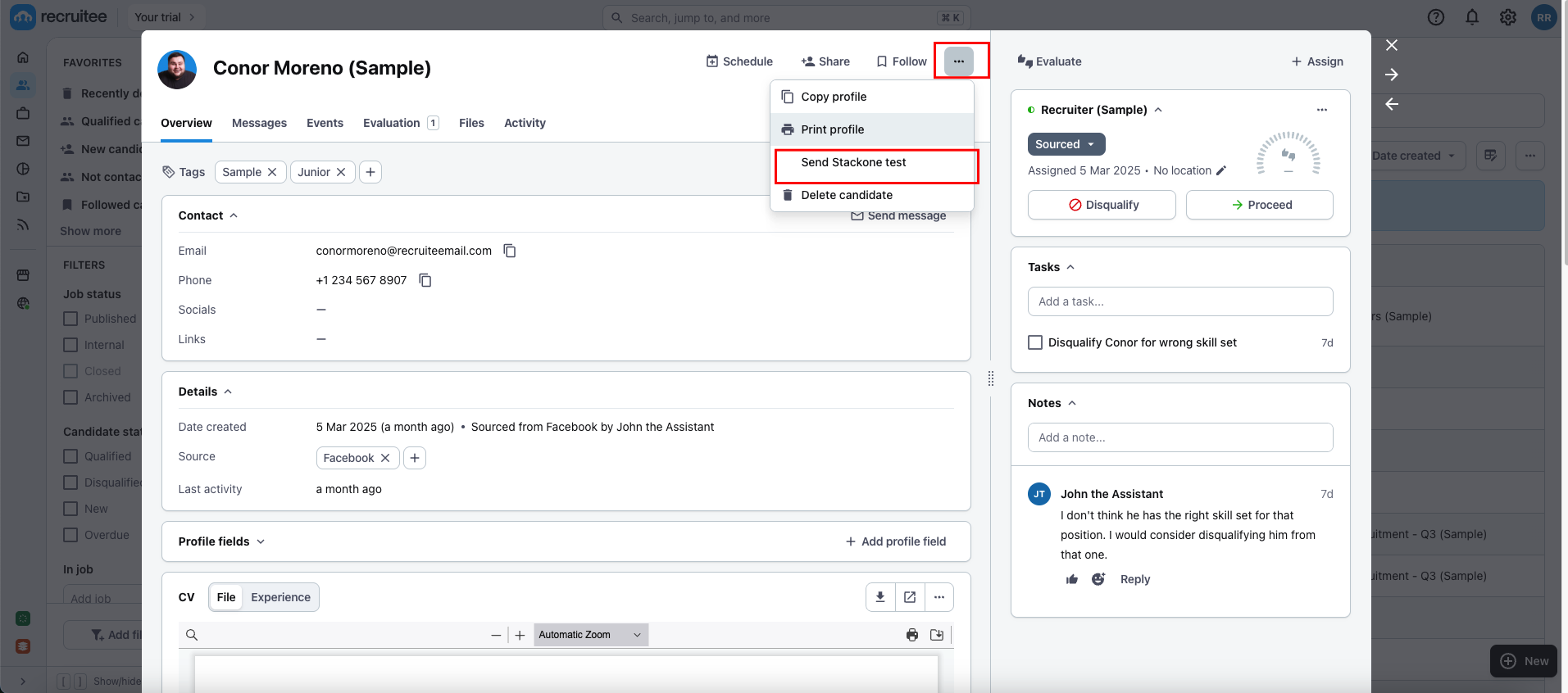 Edit/View Assessment/Background check Status ID
